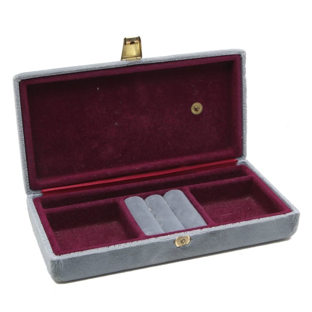 Vintage Velvet Jewelry Box - Ges. Gesch. Germany Grey Ring Necklace Earrings